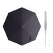 A navy blue umbrella with a silver pole and handle on a white background.