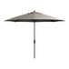 A grey umbrella on a stand.