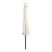 A white umbrella on a black pole.