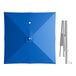 A blue square umbrella with a silver pole.