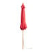 A red umbrella with a wooden pole.