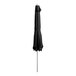 A black Lancaster Table & Seating umbrella on a silver metal pole.