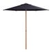 A navy Lancaster Table & Seating woodgrain aluminum umbrella with a black pole.