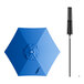 A blue umbrella with a black pole and lift.