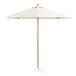 A white umbrella with a wooden pole.