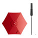 A red umbrella with a black pole and lift handle.