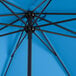 A blue umbrella with black poles.