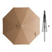 A top view of a Lancaster Table & Seating mocha umbrella with a black handle.