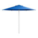 A blue Lancaster Table & Seating round umbrella with a pole.