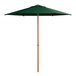 A Lancaster Table & Seating forest green woodgrain aluminum umbrella.