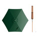 A Lancaster Table & Seating forest green umbrella with woodgrain details on the pole.