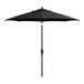 A Lancaster Table & Seating black aluminum umbrella on a stand.