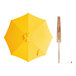 A Lancaster Table & Seating round yellow bamboo umbrella with a wooden pole.