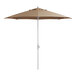 A tan Lancaster Table & Seating round umbrella with a crank lift and auto tilt.