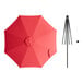 A red Lancaster Table & Seating umbrella with a black pole.