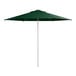 A Lancaster Table & Seating forest green umbrella with a silver pole.