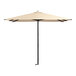 A large beige Lancaster Table & Seating umbrella with a pole.