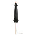 A black umbrella with a wooden pole.