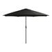 A Lancaster Table & Seating black steel umbrella with a crank lift.