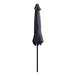 A Lancaster Table & Seating indigo blue umbrella with a black pole.