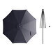 A black Lancaster Table & Seating round umbrella with a black pole.