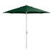 A Lancaster Table & Seating forest green umbrella with a silver pole.