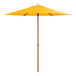 A Lancaster Table & Seating yellow woodgrain umbrella on a white background.