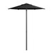 A Lancaster Table & Seating black round umbrella on a pole.