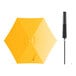 A yellow umbrella with a black handle.