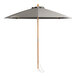 A Lancaster Table & Seating round pewter gray bamboo umbrella with a wooden pole.