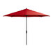 A red Lancaster Table & Seating umbrella open on a white background.