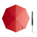 A red umbrella with a black handle on a white background.