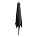 A black square Lancaster Table & Seating umbrella on a pole with a white background.