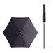 A black umbrella with a black pole and a white circle in the center.