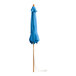 A blue umbrella on a wooden pole.