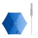 A blue Lancaster Table & Seating umbrella with a metal pole.