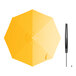 A yellow umbrella with a black handle.