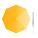 A yellow umbrella with a silver pole and crank lift.