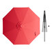 A red umbrella with a black pole and handle.