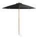 A Lancaster Table & Seating black umbrella with a wooden pole.