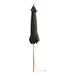 A black umbrella with a wooden pole.