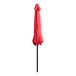 A red umbrella on a black pole.