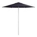 A navy blue Lancaster Table & Seating round umbrella with a silver push lift.