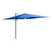 A blue Lancaster Table & Seating umbrella on a metal pole.