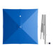 A Lancaster Table & Seating blue square umbrella with a white pole.