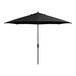 A Lancaster Table & Seating black aluminum umbrella with a crank lift.