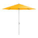 A close up of a yellow Lancaster Table & Seating crank lift umbrella.
