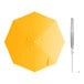 A yellow umbrella with a silver pole and a hole in the top.