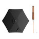 A black umbrella with a woodgrain pattern on the top.