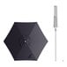 A navy umbrella with a silver pole and push lift.